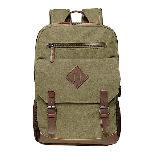 KAUKKO Retro Rucksack für Damen Herren, Vintage Daypack Schulranzen mit 15 Zoll Laptopfach für Arbeit, Uni, 25L, Grün-KF19 von KAUKKO