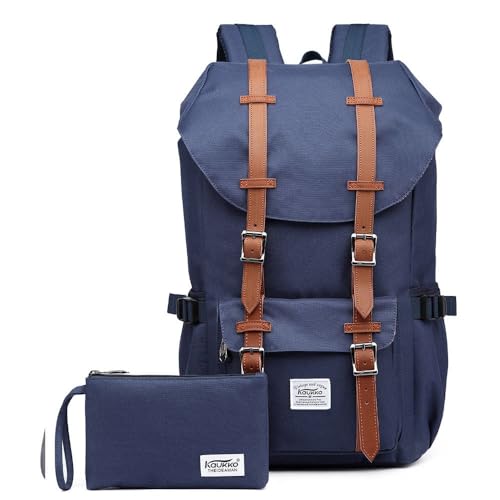 KAUKKO Rucksack Damen Herren Schön und Durchdacht Daypack für 15" Notebook mit Mäppchen für Schule, Uni, 22L, Blau von KAUKKO