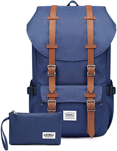 KAUKKO Rucksack Damen Herren Schön und Durchdacht Daypack für 15" Notebook mit Mäppchen für Schule, Uni, 22L, Blau von KAUKKO