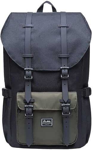 KAUKKO Rucksack Damen Herren Daypack mit Laptopfach für 15 Zoll Notebook für Schule, Uni, Reisen, Wandern, 22L, Schwarz und Grün von KAUKKO