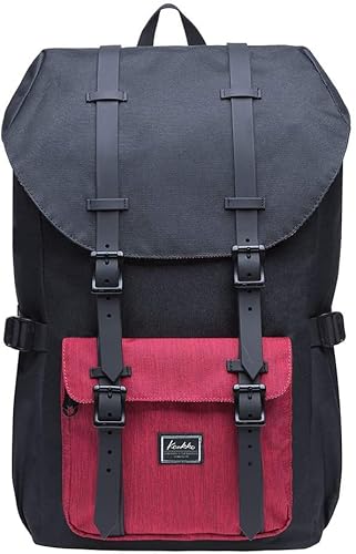 KAUKKO Rucksack Damen Herren Daypack mit Laptopfach für 15 Zoll Notebook für Schule, Uni, Reisen, Wandern, 22L, Schwarz n Rot von KAUKKO