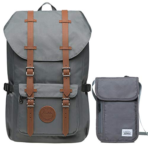 KAUKKO Rucksack Damen Herren Studenten Laptop Backpack für 15" Notebook mit Kleine Tasche (Grau-Set KI02+EP5-11) von KAUKKO