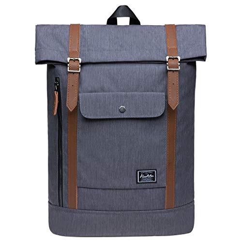 KAUKKO Rucksack Damen mit Laptopfach für 12 zoll Laptop, Herren Business Daypack mit Seitlicher Reißverschluss zum Öffnen des Hauptfachs 18.3 L Dunkelgrau von KAUKKO