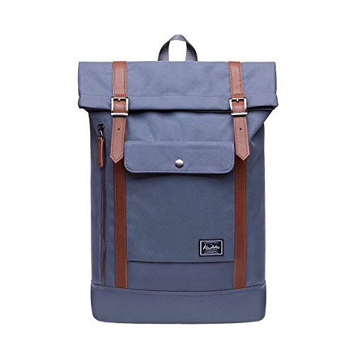 KAUKKO Rucksack Roll Top Backpack Lässiger Vintage Tagesrucksack Herren Laptop Schulrucksack fit 15" Notebook Bag für Wandern Reisen Camping dunkelgrau / dunkelgrün von KAUKKO