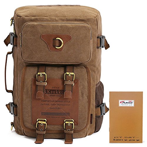 KAUKKO Rucksacke Herren Vintage Military Canvas für Outdoor Reisen Wandern(Khaki JNL-05-01) von KAUKKO