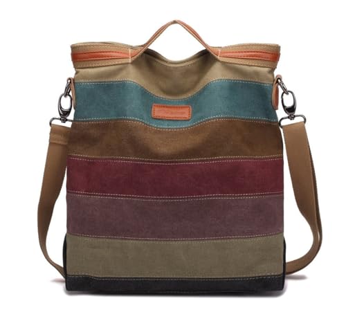 Damen Handtasche,KAUKKO Multi Color Striped Canvas Damen Handtasche Damen Wildleder Schultertasch Umhängetasche Für Frauen und Mädchen von KAUKKO