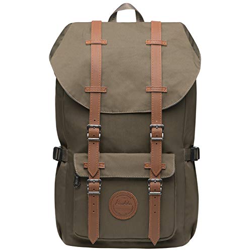 KAUKKO Vintage Rucksack Damen Herren mit Laptopfach für 14 Zoll für Business Wandern Reisen Camping, 19.7 L, 28 * 15 * 47 cm (Armee Grün JNL-EP5-11-08) von KAUKKO