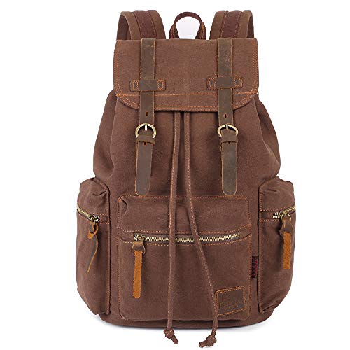 KAUKKO Vintage Rucksäcke 15 Zoll, Damen Herren Schulrucksack Daypack Retro Stylisch Backpack für Outdoor Wanderreise Camping mit Großer Kapazität 27×16×41 cm (Kaffee02) von KAUKKO