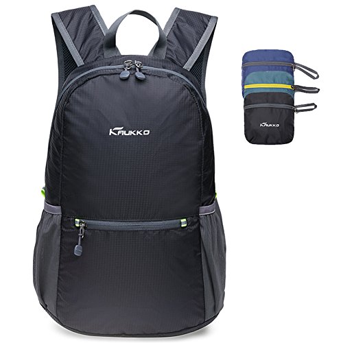 KAUKKO Wasserdicht Faltbarer Rucksack für Damen & Herren 18L - Ultra Leicht Tagesrucksack für den Alltag - Wanderrucksack Sportrucksack von KAUKKO