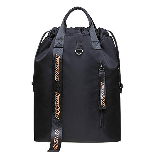 Neue Canvas Kordelzug Turnbeutel mit Innentasche Sack Schultasche Sportrucksack Von Kaukko (Schwarz[KH02-2]) von KAUKKO