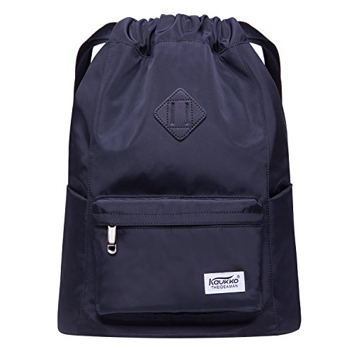 KAUKKO Neue Canvas Kordelzug Turnbeutel mit Innentasche Sack Schultasche Sportrucksack von KAUKKO