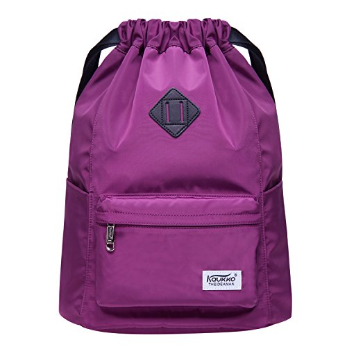 KAUKKO Neue Canvas Kordelzug Turnbeutel mit Innentasche Sack Schultasche Sportrucksack von KAUKKO