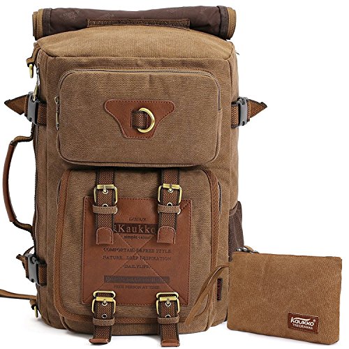 KAUKKO Rucksacke Herren Vintage mit 3 Way für Outdoor Reisen Wandern mit Großer Kapazität Khaki von KAUKKO