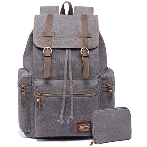 Vintage Rucksäcke,Kaukko Canvas Laptop Rucksack Damen Herren Schulrucksack Daypack Stylisch Backpack für Outdoor Wanderreise Camping mit Großer Kapazität (Grau 702-1) von KAUKKO