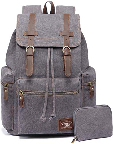 Vintage Rucksäcke,Kaukko Canvas Laptop Rucksack Damen Herren Schulrucksack Daypack Stylisch Backpack für Outdoor Wanderreise Camping mit Großer Kapazität (Grau 702-1) von KAUKKO