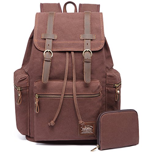 KAUKKO Canvas Rucksack Vintage für Herren Damen Outdoor Sports Reise Wandern Bergsteigen (Kaffee-702-1) von KAUKKO