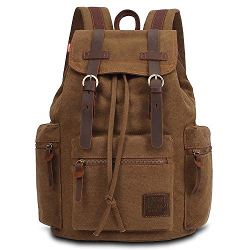 KAUKKO Vintage Rucksäcke 15 Zoll, Damen Herren Schulrucksack Daypack Retro Stylisch Backpack für Outdoor Wanderreise Camping mit Großer Kapazität 27×16×41 cm (Khaki02) von KAUKKO