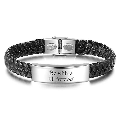 kaululu Herren Damen Paar Personalisierte Lederarmbänder mit Namen Gravur Armbänder für Männer Frauen Personalisierte Geschenke für Männer Geburtstag (Black) von kaululu