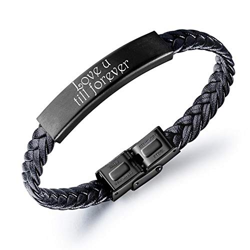 kaululu Herren Damen Paar Personalisierte Lederarmbänder mit Namen Gravur Armbänder für Männer Frauen Personalisierte Geschenke für Männer Geburtstag (Black-1) von kaululu