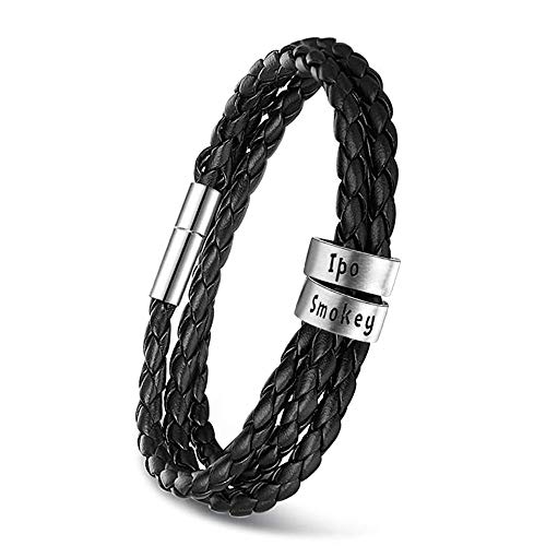 Kaululu Armbänder für Herren Personalisierte Schwarz Lederarmband mit 1-5 Namen Partnerarmbänder Familie Paar Armband mit Gravur Armbänder für Männer BFF Papa Vatertag Personalisierte Geschenke#2 Ring von kaululu