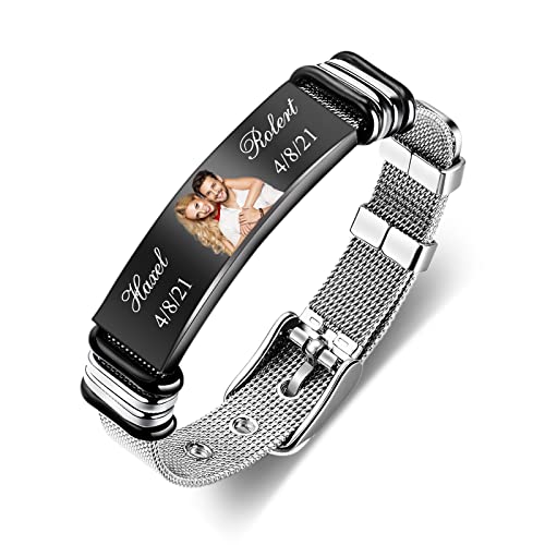 kaululu Personalisierte Armbänder mit Gravur Namen Foto Schmuck Herren Damen Paare Armband Edelstahl für Männer & Frauen Geschenk für Weihnachten Vatertag Geburtstag (Bunt Schwarz) von kaululu