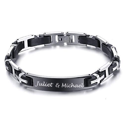 kaululu Personalisierte Armbänder Schmuck Herren Damen Paare Armband mit Gravur Namen Freundschaftsarmband Armband Edelstahl mit Partnerarmband für Männer & Frauen Geschenk (H-Black) von kaululu