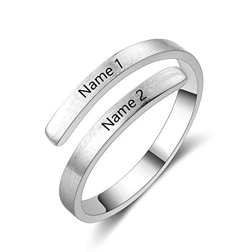 kaululu Personalisierte Damen Ringe mit Namen Gravur Silber Edelstahl Kreuz Ringe Schmuck Ring Geschenk für BFF Mutter Tochter (2 Names) von kaululu