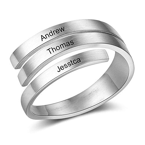 kaululu Personalisierte Damen Ringe mit Namen Gravur Silber Edelstahl Kreuz Ringe Schmuck Ring Geschenk für BFF Mutter Tochter (3 Names) von kaululu