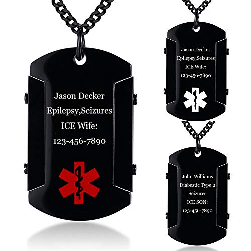 kaululu Personalisierte Homme Medical Dog Tag kette mit Gravur Namen Hundemarke Edelstahl Anhänger Halskette für Freundschaft BFF Männer kette Militär Gravur Schmuck (Red Logo) von kaululu