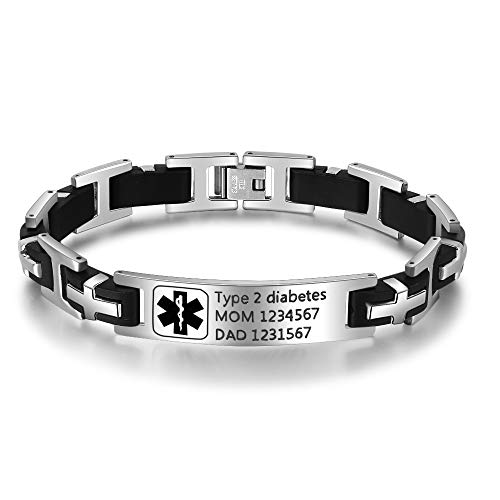 kaululu Personalisierte Männer Medic Alert Armbänder Edelstahl Emergency Mens Medic Alert Armbänder Emergency Medical Mens ID Armband mit Gravurname von kaululu