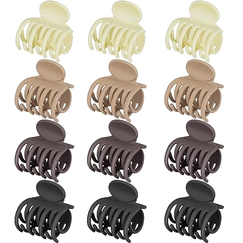 KAUND 12 PCS 1.6 Inch Hair Clips for Thin Hair, Medium Size Non-slip Matte Claw Clips Women, Double Row Teeth Jaw Clips with Neutral Color (C02-12 pack) von KAUND