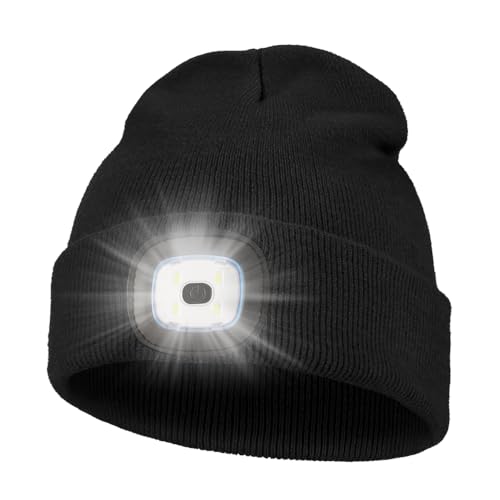 KAVAVO Beanie-Mütze mit Licht, wiederaufladbare USB-LED-beleuchtete Beanie-Mütze, Unisex-Winterwärmer-Strickmütze für Nachtspaziergänge, Angeln, Camping, Jagd. von KAVAVO