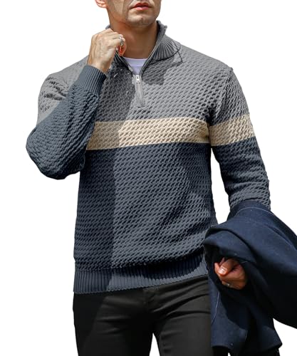 KAVIANA Herren Pullover mit Viertelreißverschluss und Rollkragenpullover mit Reißverschluss, Dunkelgrau Khaki Gunmetal Grau, 3X-Groß von KAVIANA