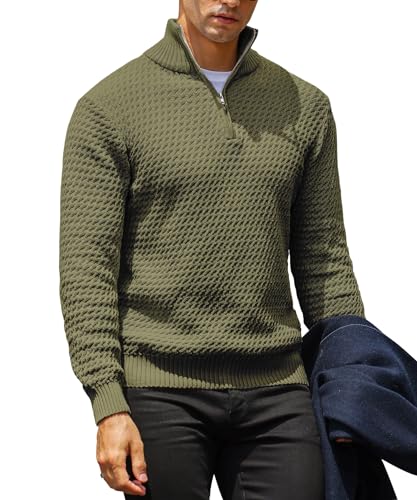 KAVIANA Herren Pullover mit Viertelreißverschluss und Rollkragenpullover mit Reißverschluss, Grün (Army Green), X-Groß von KAVIANA