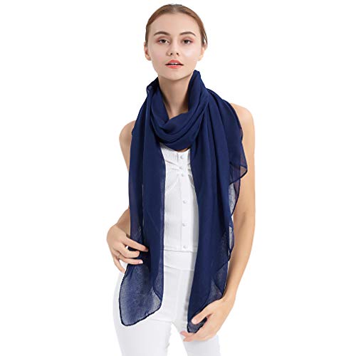 KAVINGKALY Baumwoll Schals für Damen Frauen Plain Crinkle Hijab Weiche Leichte Schal & tücher für Damen(Navy Blue) von KAVINGKALY