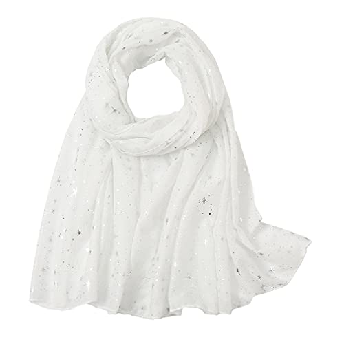 KAVINGKALY Foiled Star Schal für Frauen Damen Soft Schal Hals Wraps Premium Mode Warm Windproof Schals für Abend (White2) von KAVINGKALY