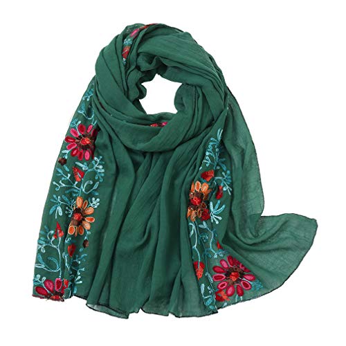 KAVINGKALY Blume Bestickt Schal Geeignet für Elegante Frauen Uberdimensioniert Pashmina Schal für Abend (A-Dunkelgrün) von KAVINGKALY