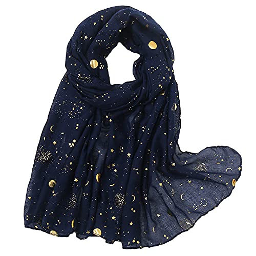 KAVINGKALY Schal für Damen Glitzerfolie Sparkle Print Schal Sun Moon Print Schals Damen Große Leichte Funkelnde Tücher Wraps (Marineblau) von KAVINGKALY