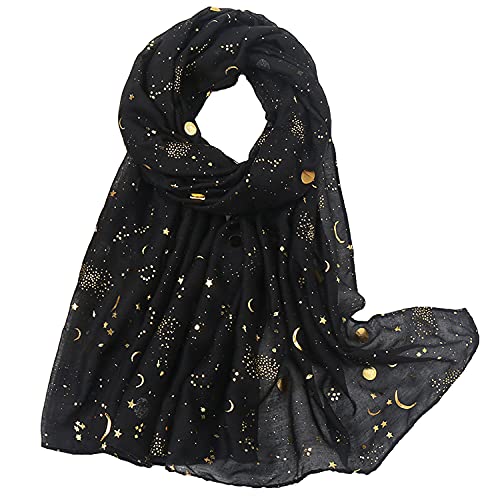 KAVINGKALY Damen Schals Gold Folie Print Schal Leichte Stern Pailletten Schals Damen Schals (Schwarz) von KAVINGKALY