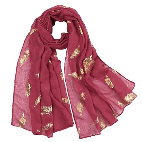 KAVINGKALY Gold Feder Gedruckt Schal Hals Wraps Mode Schals für Frauen Weiche Leichte Baumwolle Schal (Maroon) von KAVINGKALY