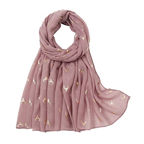 KAVINGKALY Gold Deer gedruckt Schal für Frauen Damen Tiermuster Schals Soft Premium Mode lange Schal Wraps (Deer Skin Pink) von KAVINGKALY