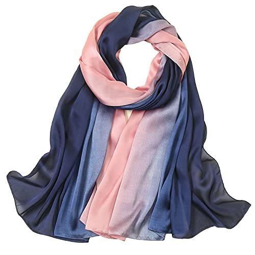 KAVINGKALY Seiden Schal Große Farbverlauf Schal Frauen Party Wrap Elegante Schals für Abend (Navy+Pink) von KAVINGKALY