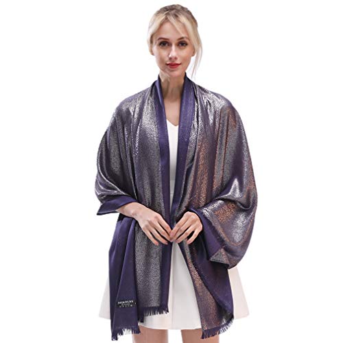 KAVINGKALY Sparkling Metallic Weiche Pashmina Wrap Schal Zwei-Seiten Damen Schal für Hochzeiten Formale Kleider (Navy-Silver) von KAVINGKALY