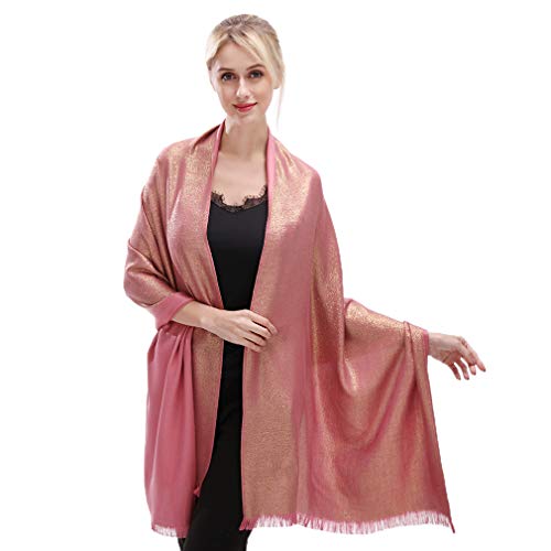 KAVINGKALY Frauen Weiche Pashmina Schals und Wraps Schimmer Solid Colors Schal für Hochzeiten (Rose-Gold) von KAVINGKALY