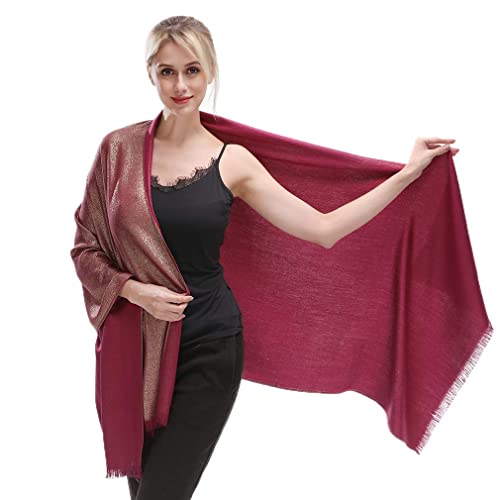 KAVINGKALY Weicher Pashmina-Schal für Damen, großer langer Schal für den Abend, Kastanienbraun-Glod1, 38 von KAVINGKALY