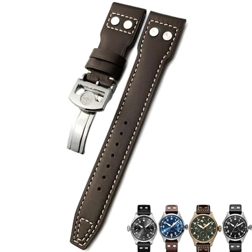 KAVJU 20 mm 21 mm 22 mm Nieten-Uhrenarmband aus Kalbsleder, passend für IWC-Uhr Big PILOT IW5009 SPITFIRE IW3777 Le Petit Prince Mark-Armband(Browm white 1,20mm) von KAVJU