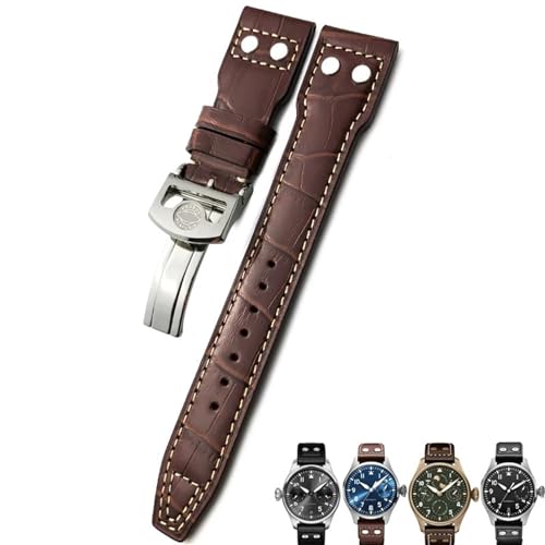 KAVJU 20 mm 21 mm 22 mm Nieten-Uhrenarmband aus Kalbsleder, passend für IWC-Uhr Big PILOT IW5009 SPITFIRE IW3777 Le Petit Prince Mark-Armband(Browm white 2,20mm) von KAVJU