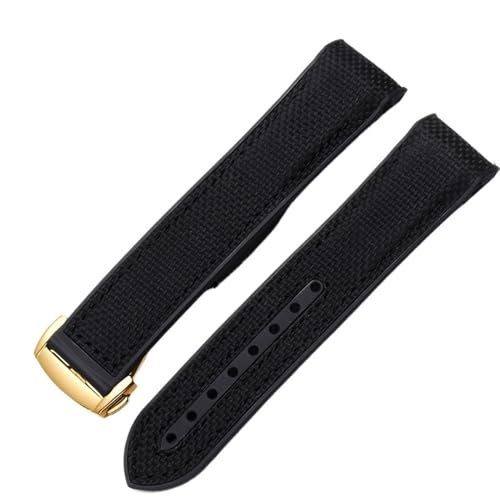 KAVJU 20mm 22mm Gummi-Silikon-Uhrenarmbänder Nylon-Uhrenarmband für Omega-Armbänder Seamaster 300m GMT Chrono 600m Planet Ocean 215 Armbänder(Black Yellowgd,20mm) von KAVJU