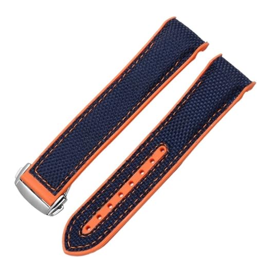 KAVJU 20mm 22mm Gummi-Silikon-Uhrenarmbänder Nylon-Uhrenarmband für Omega-Armbänder Seamaster 300m GMT Chrono 600m Planet Ocean 215 Armbänder(Blue Orange Silver,20mm) von KAVJU