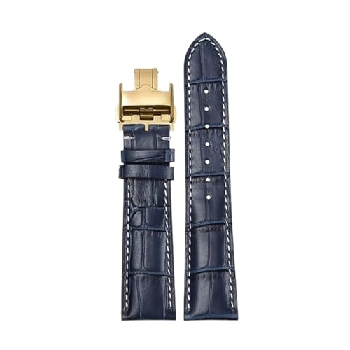 KAVJU Armband geeignet für Longines Famous Craftsman Moon Phase Comcast Wunderschöne Echtleder-Schmetterlingsschnalle Original-Uhrenverbot(Blue Gold Butterfly,21mm) von KAVJU